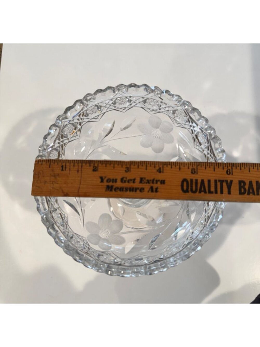 Cut Glass Etched Clear Compote Pedestal Dish Centerpiece 8" Tall Floral Vintage - Picture 6 of 13